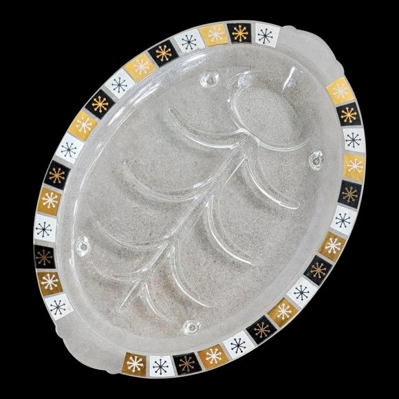 1960s Atomic Starburst Snowflake Inland Glass Footed Serving Platter - Picture 7 of 7